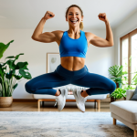 홈트 운동으로 얻을 수 있는 장기적인 효과 - Home Workout Energy Boost**

"A cheerful woman in athletic wear, fully clothed, performing jumping j...